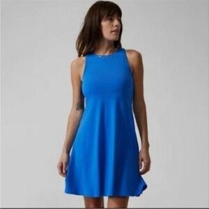 Athleta Santorini Thera Ocean Blue Sleeveless A-Line Dress Soft Comfortable L